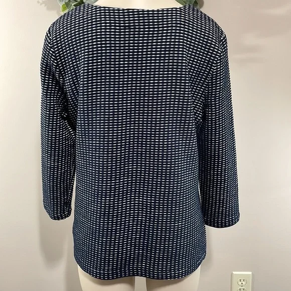 Talbots Petites Navy and White Bow Accent 3/4 Sleeve Top MP - Picture 6 of 16